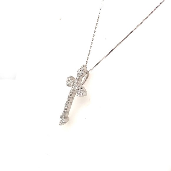 Diamond Cross 18K White Gold Pendant Necklace (1CTW) | Religious Jewelry - Picture 2 of 4